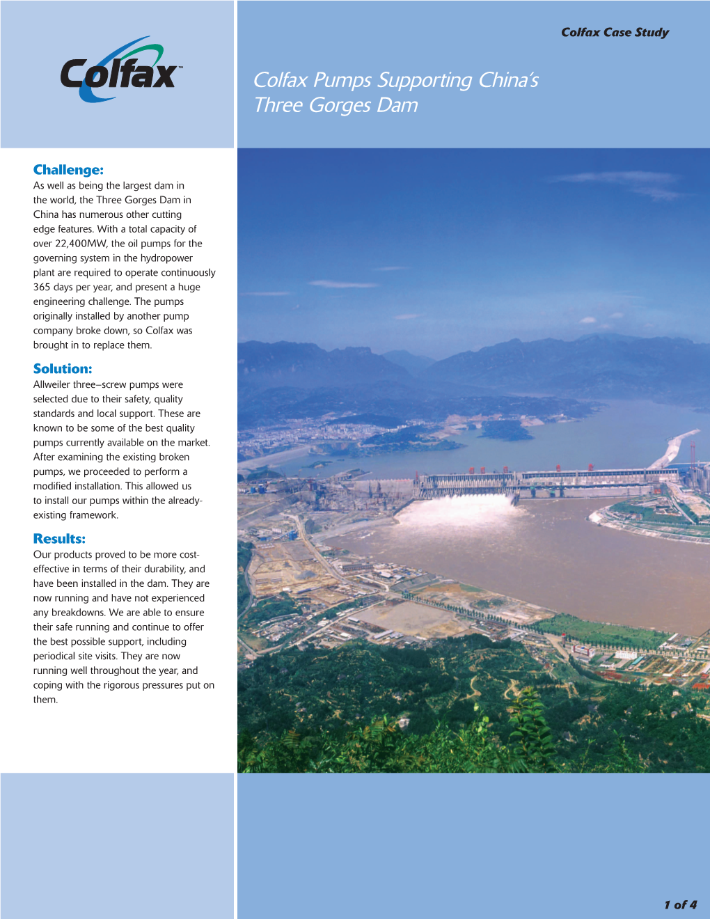 Colfax Pumps Supporting China's Three Gorges