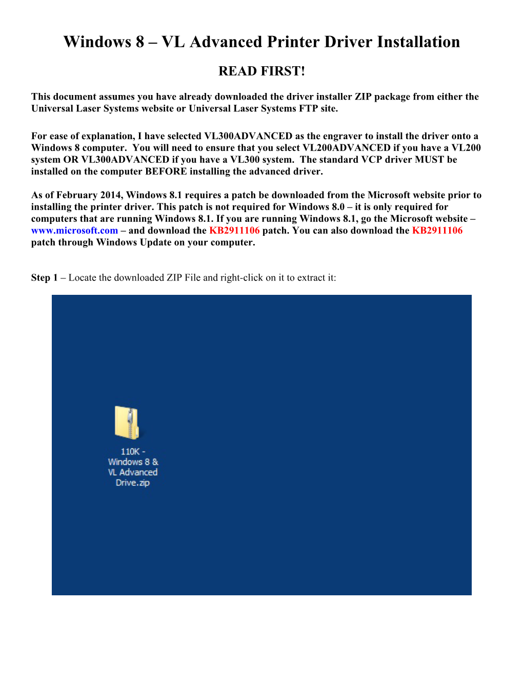 Windows 8 – VL Advanced Printer Driver Installation