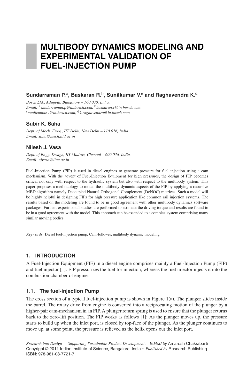 Multibody Dynamics Modeling and Experimental Validation of Fuel-Injection Pump