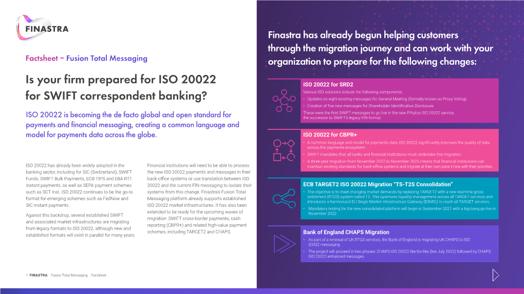 Is Your Firm Prepared for ISO 20022 for SWIFT Correspondent Banking?