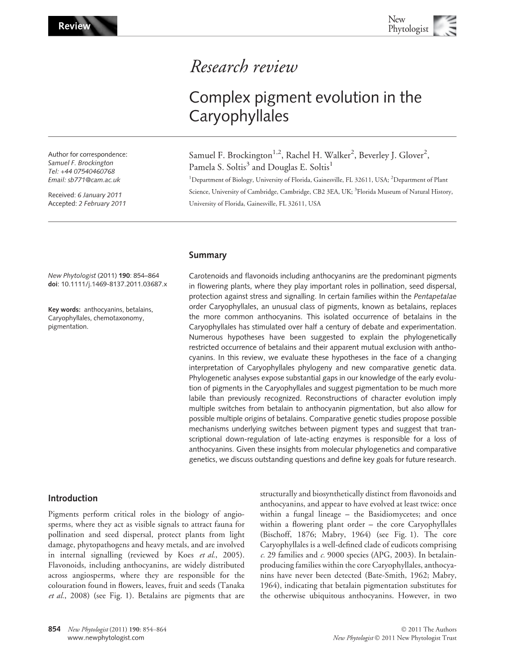 Complex Pigment Evolution in the Caryophyllales