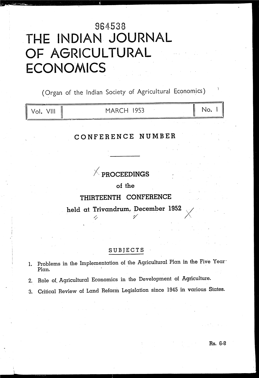 The Indian Journal of Agricultural Economics