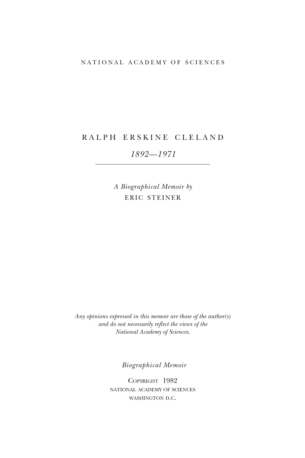 RALPH ERSKINE CLELAND October 20, 1892-June 11, 1971