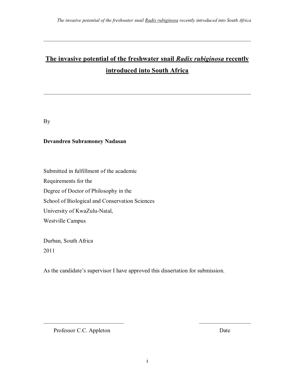 The Invasive Potential of the Freshwater Snail Radix Rubiginosa Recently Introduced Into South Africa