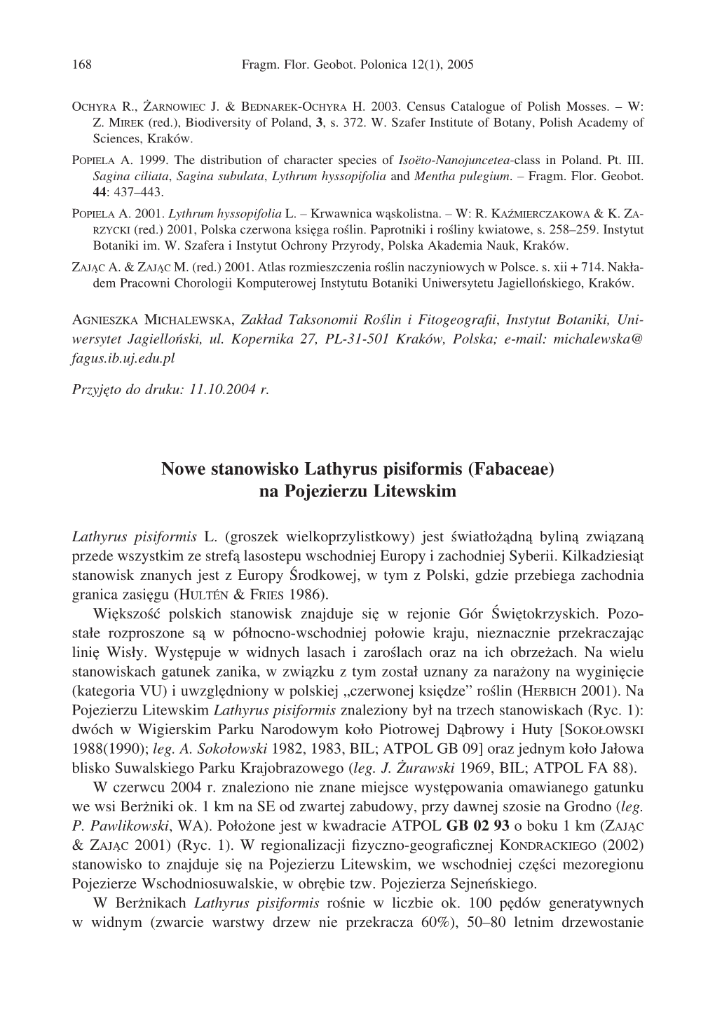 Nowe Stanowisko Lathyrus Pisiformis (Fabaceae) Na Pojezierzu Litewskim