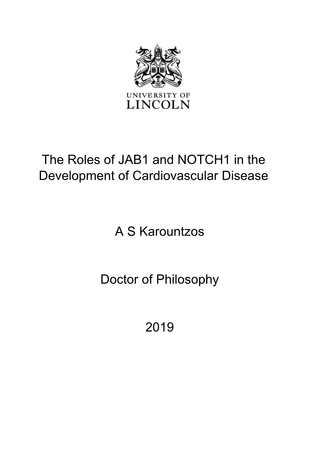 The Roles of JAB1 and NOTCH1 in the Development of Cardiovascular Disease