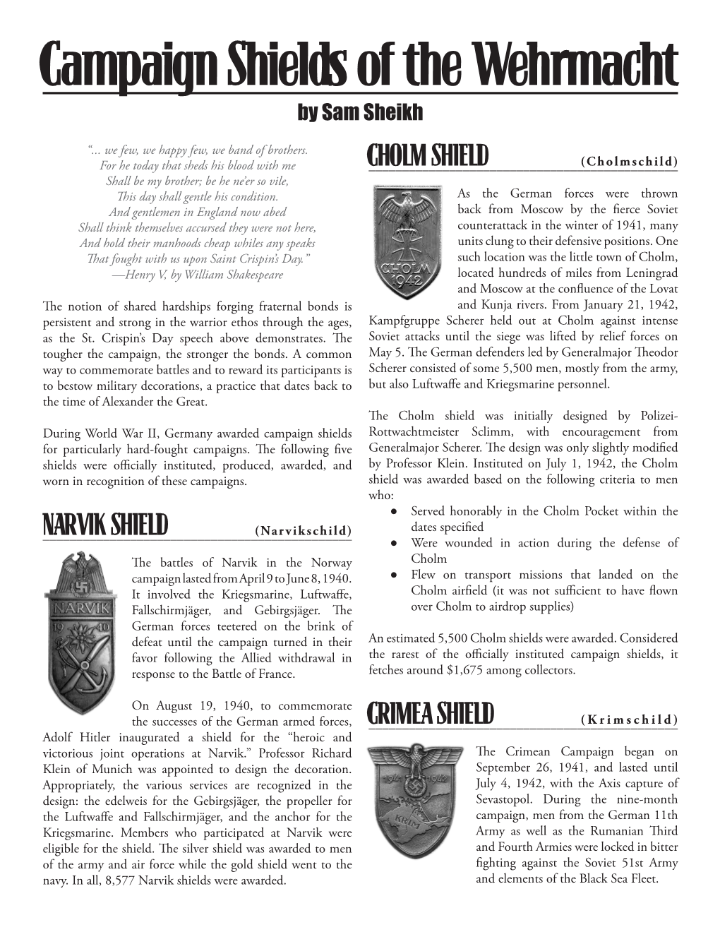 Campaign Shields of the Wehrmacht