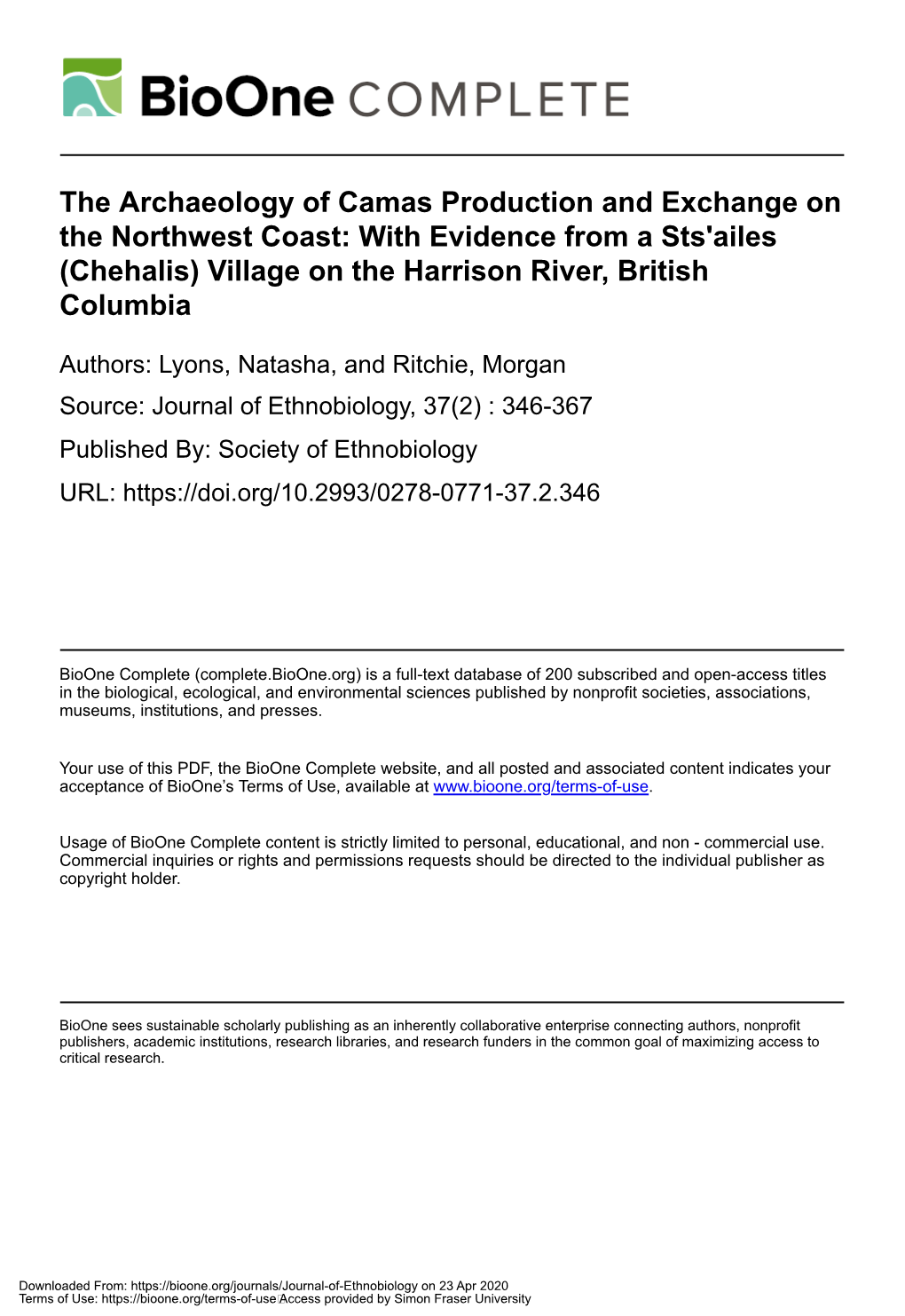 With Evidence from a Sts'ailes (Chehalis) Village on the Harrison River, British Columbia