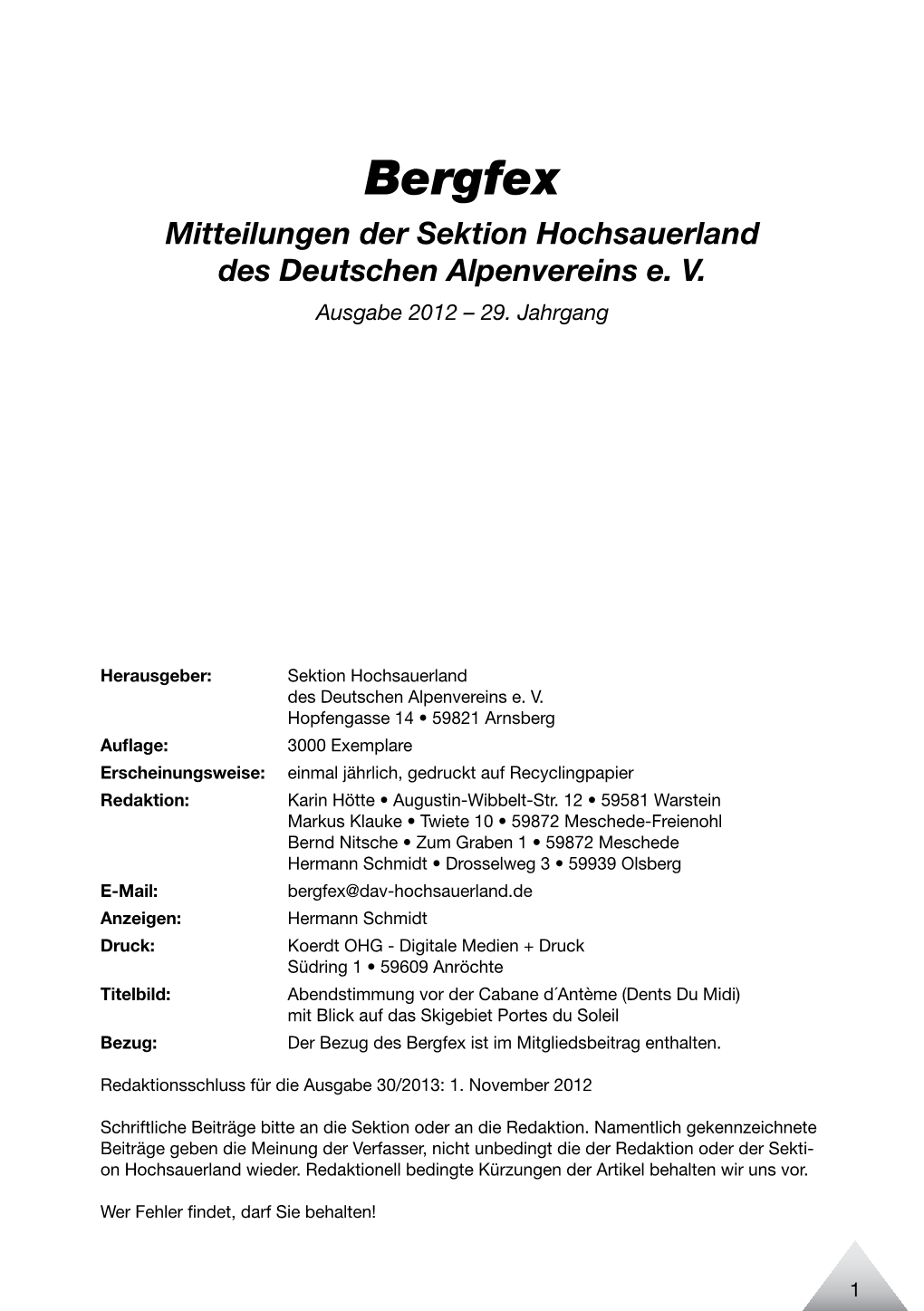 Bergfex Mitteilungen Der Sektion Hochsauerland Des Deutschen Alpenvereins E
