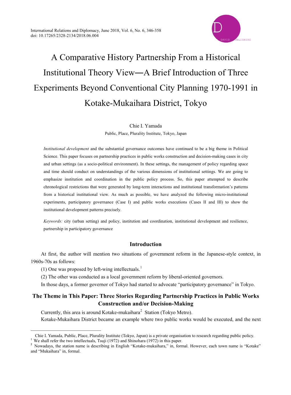 A Comparative History Partnership from a Historical Institutional