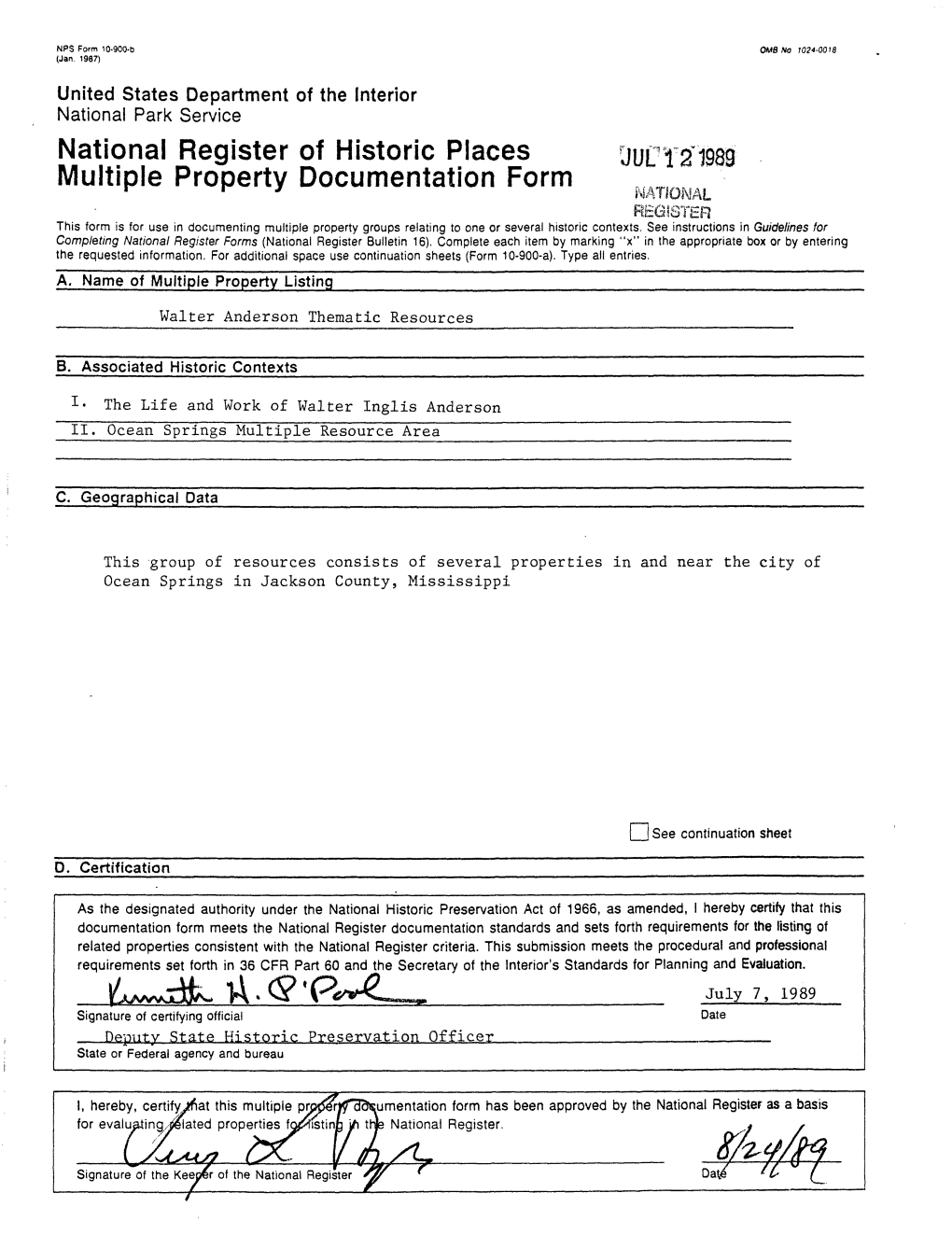 National Register of Historic Places OUCT21989 Multiple Property Documentation Form R R ' NATIONAL