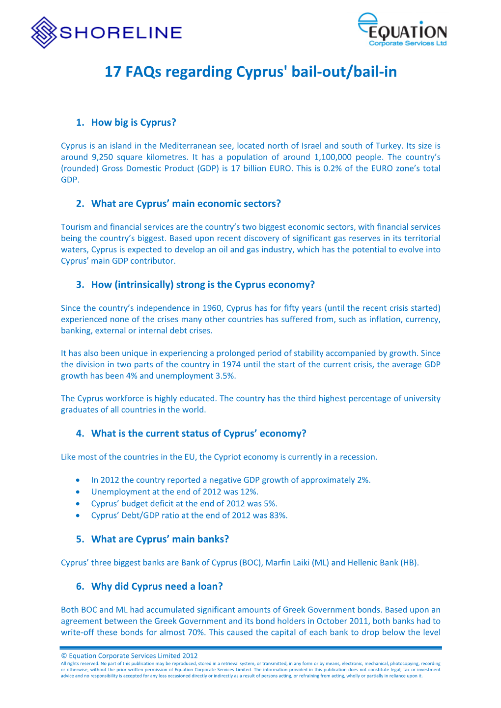 17 Faqs Regarding Cyprus' Bail-Out/Bail-In