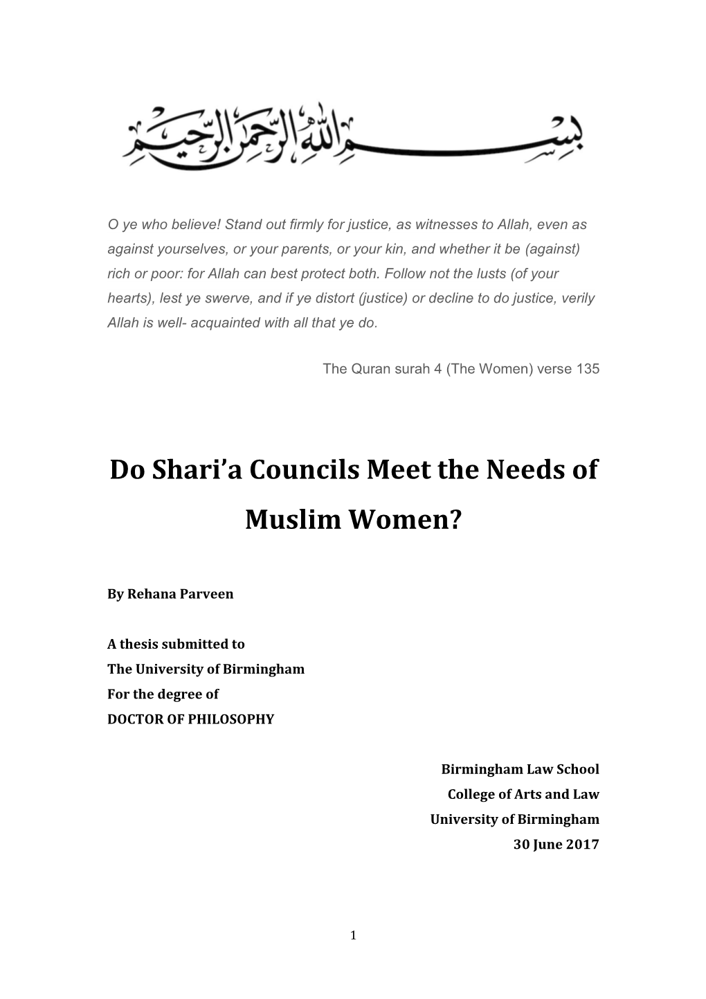 Do Shari'a Councils Meet the Needs of Muslim Women?