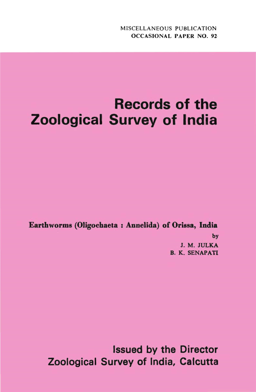 Records of the Zoological Survey of India