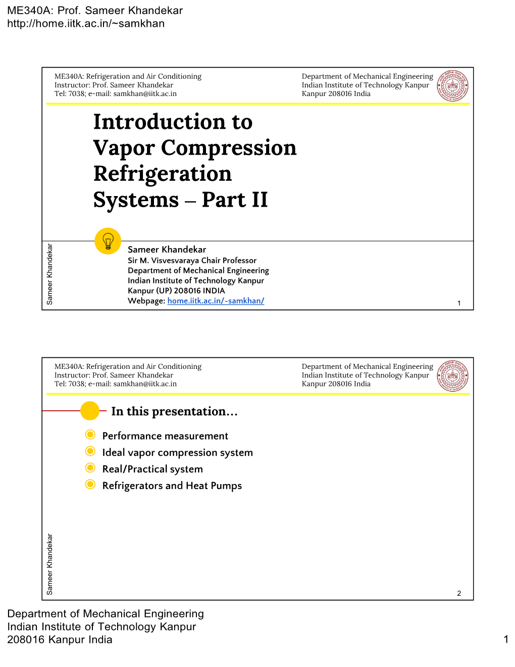 Introduction to Vapor Compression Refrigeration Systems – Part II