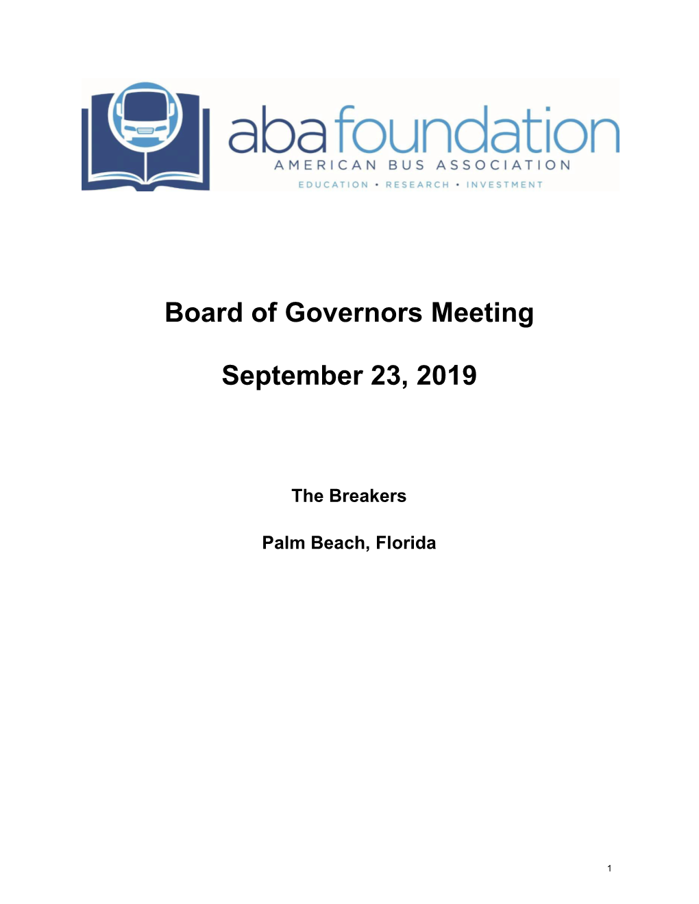 Board of Governors Meeting September 23, 2019