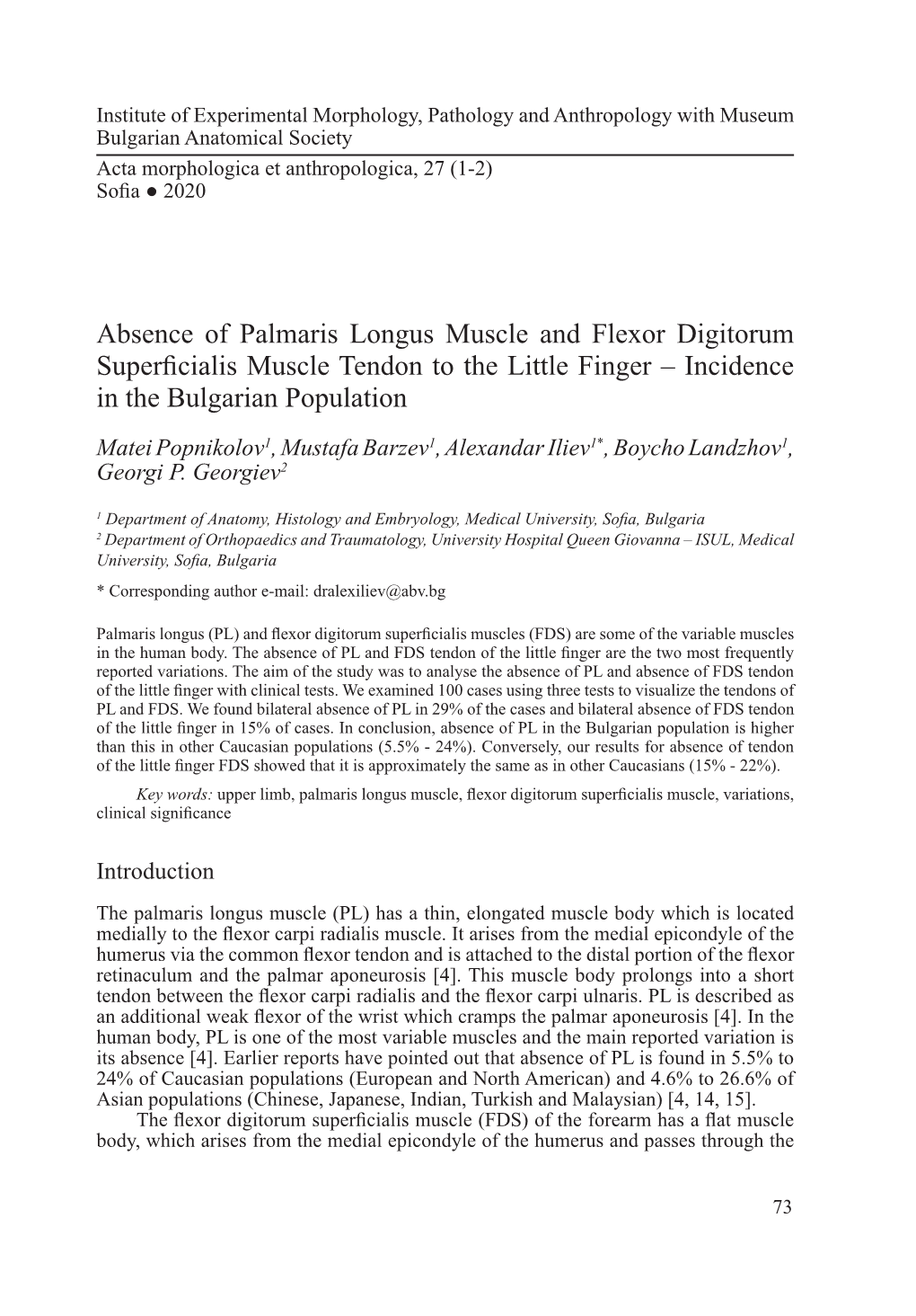 Absence of Palmaris Longus Muscle and Flexor Digitorum Superficialis