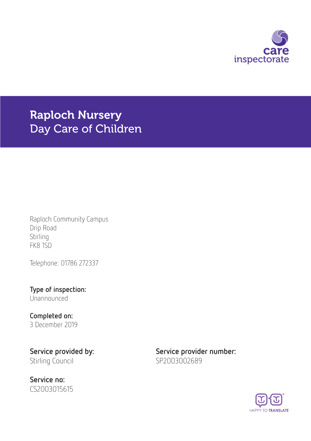 Raploch Nursery Day Care of Children