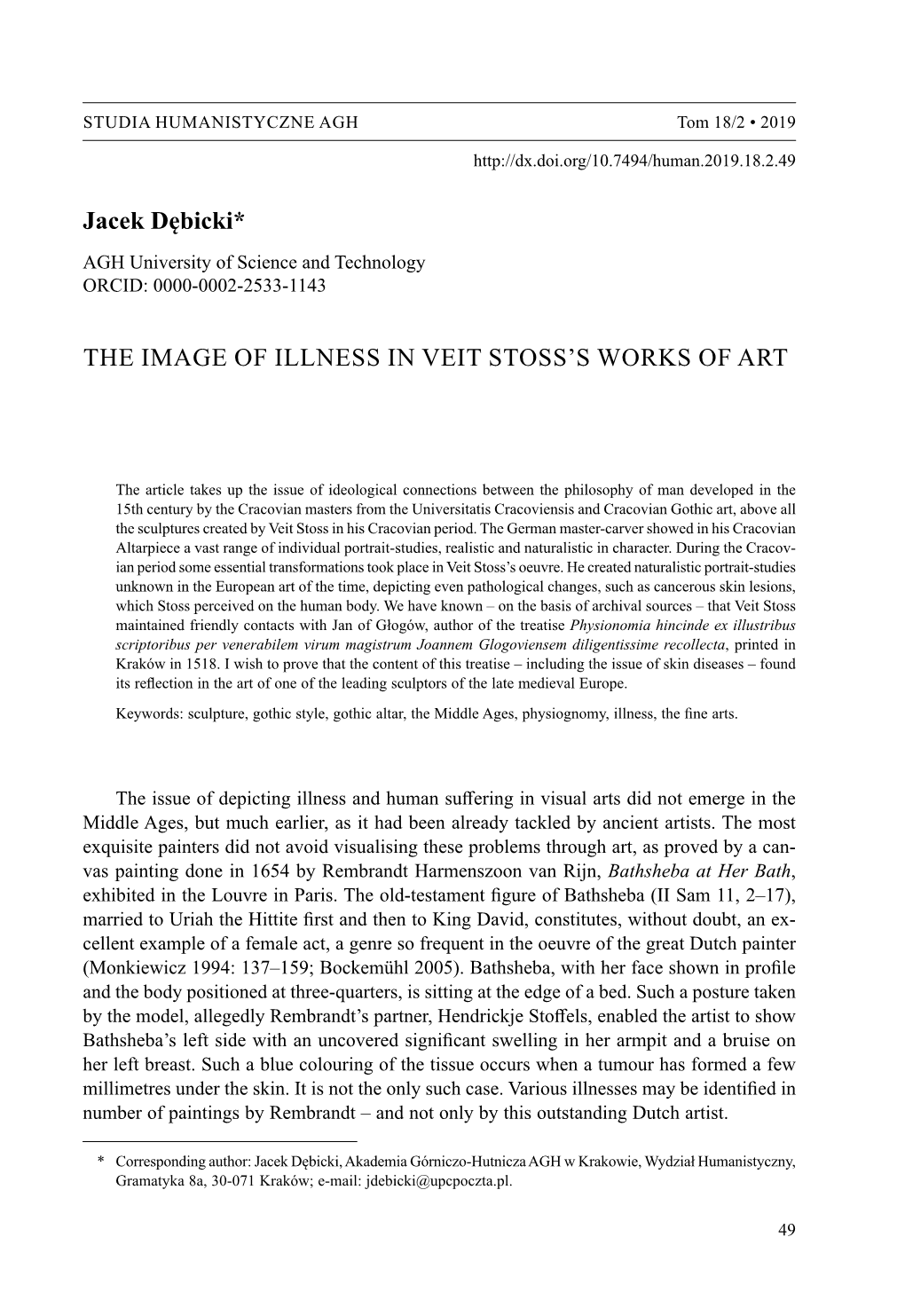 Jacek Dębicki* the IMAGE of ILLNESS in VEIT STOSS's WORKS