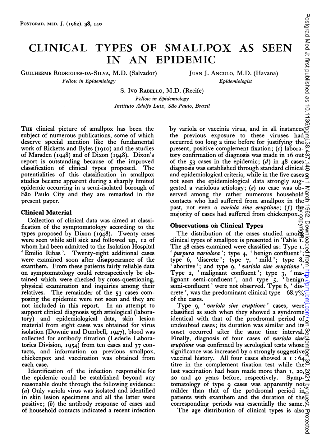 Clinical Types of Smallpox As in an Epidemic Seen