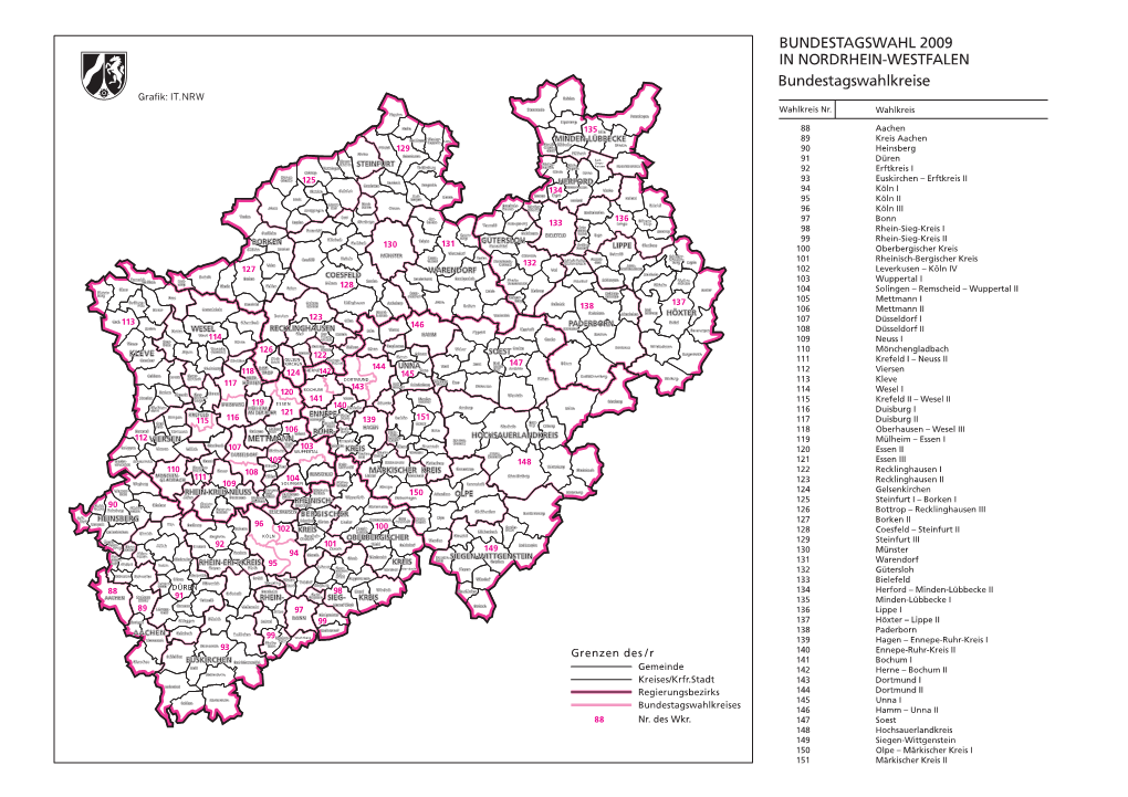 BUNDESTAGSWAHL 2009 in NORDRHEIN-WESTFALEN Bundestagswahlkreise