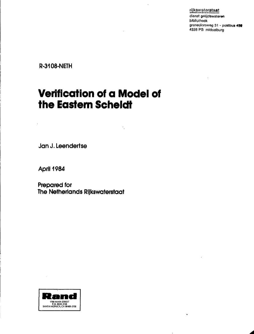 Verification of a Model of the Eastern Scheldt