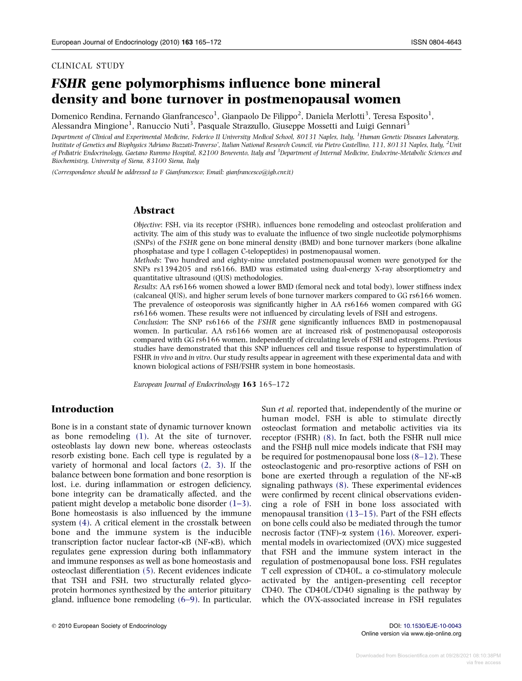 FSHR Gene Polymorphisms Influence Bone Mineral Density and Bone