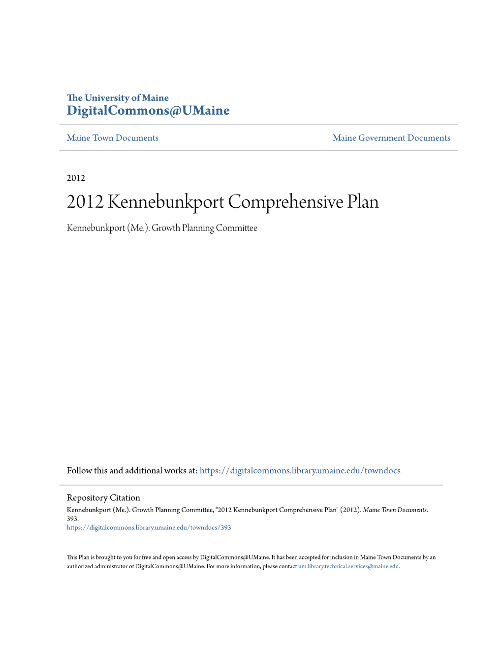 2012 Kennebunkport Comprehensive Plan Kennebunkport (Me.)