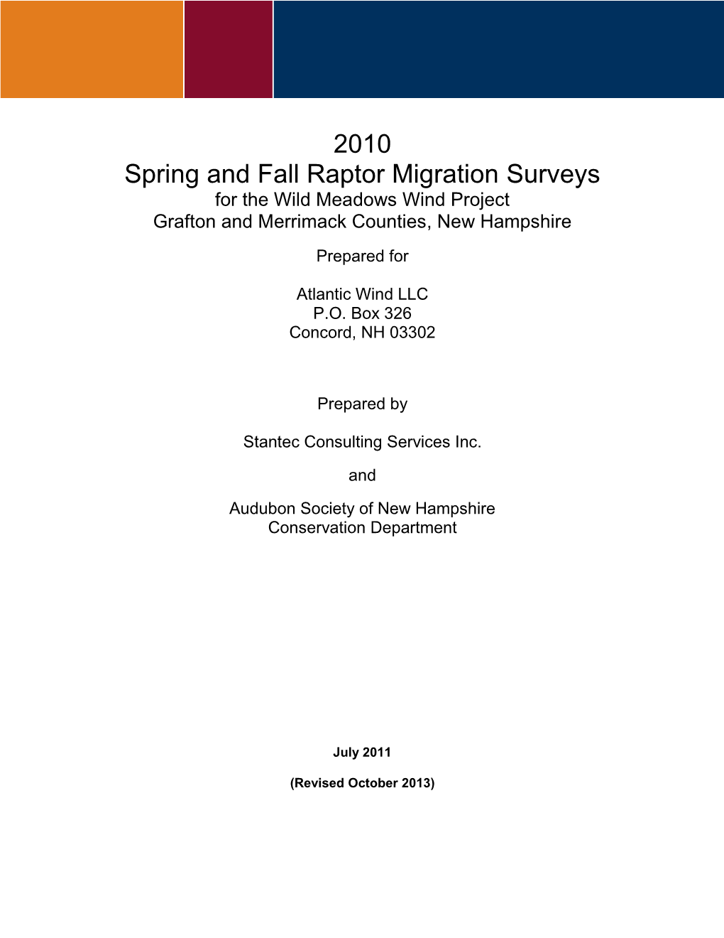 2010 Spring and Fall Raptor Migration Surveys for the Wild Meadows Wind Project Grafton and Merrimack Counties, New Hampshire