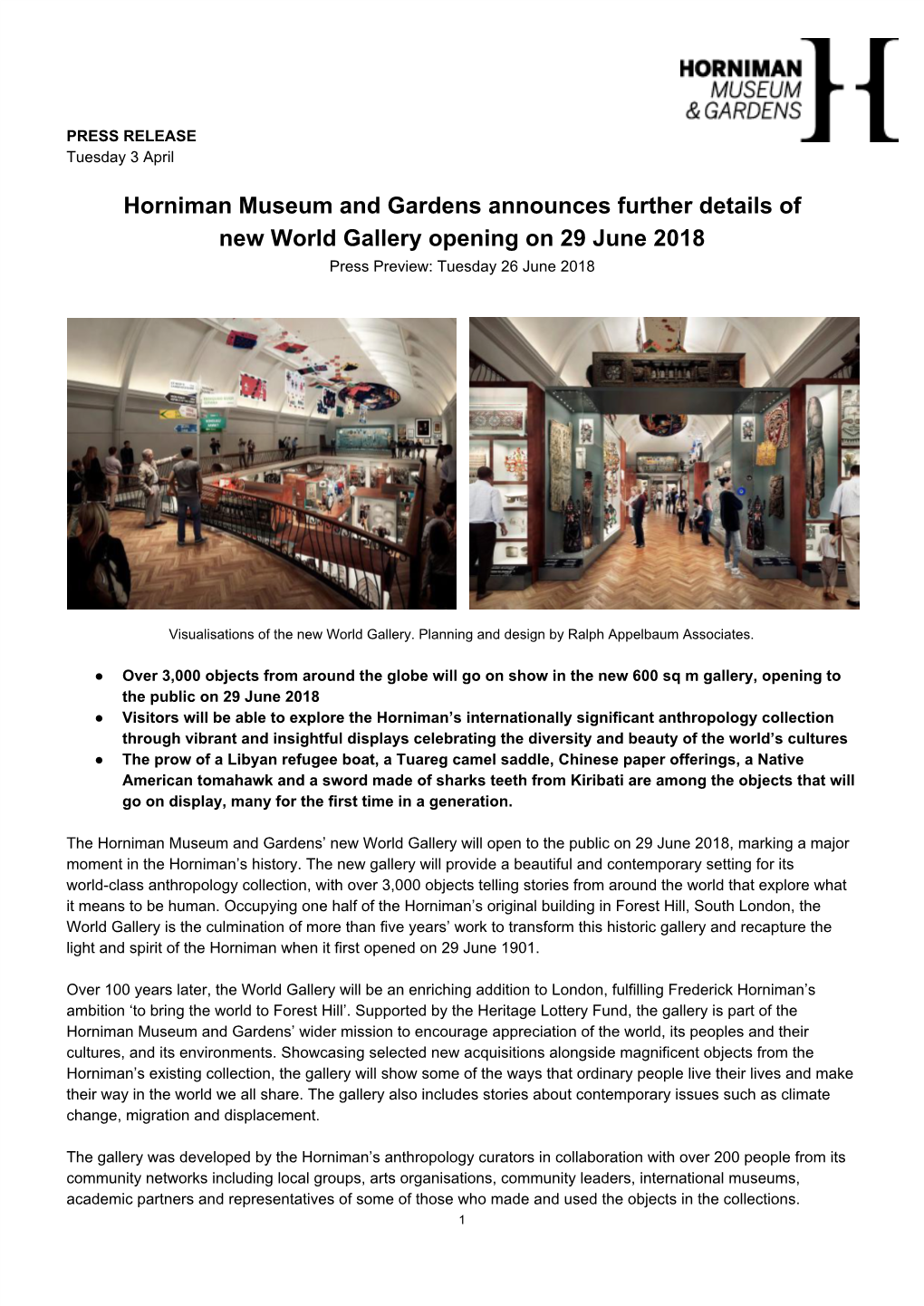 Horniman Museum and Gardens Announces Further Details of New World Gallery Opening on 29 June 2018 Press Preview: Tuesday 26 June 2018