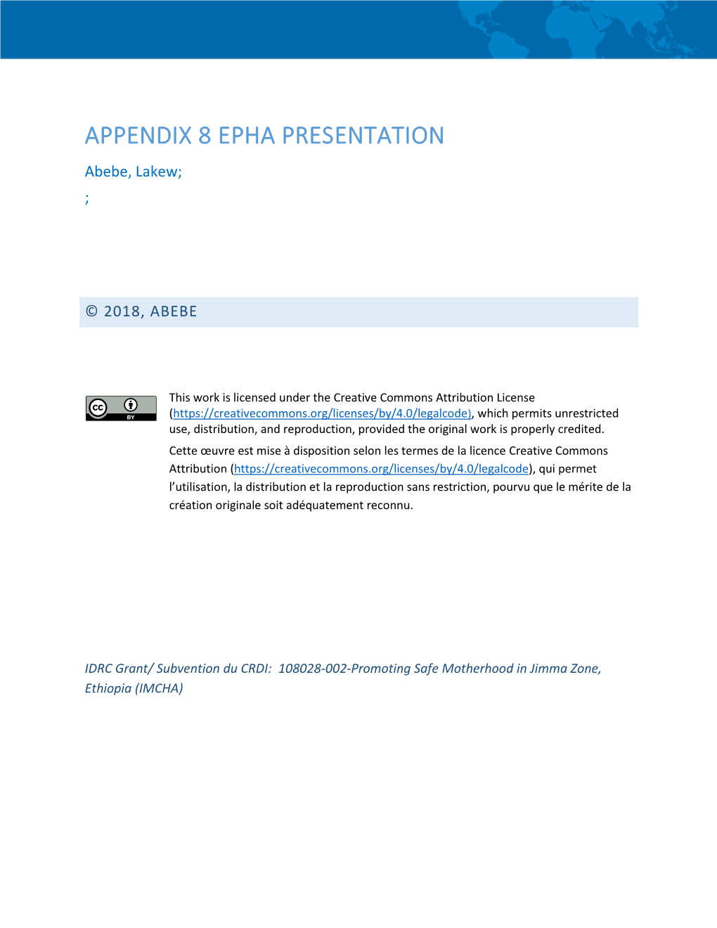 APPENDIX 8 EPHA PRESENTATION Abebe, Lakew; ;