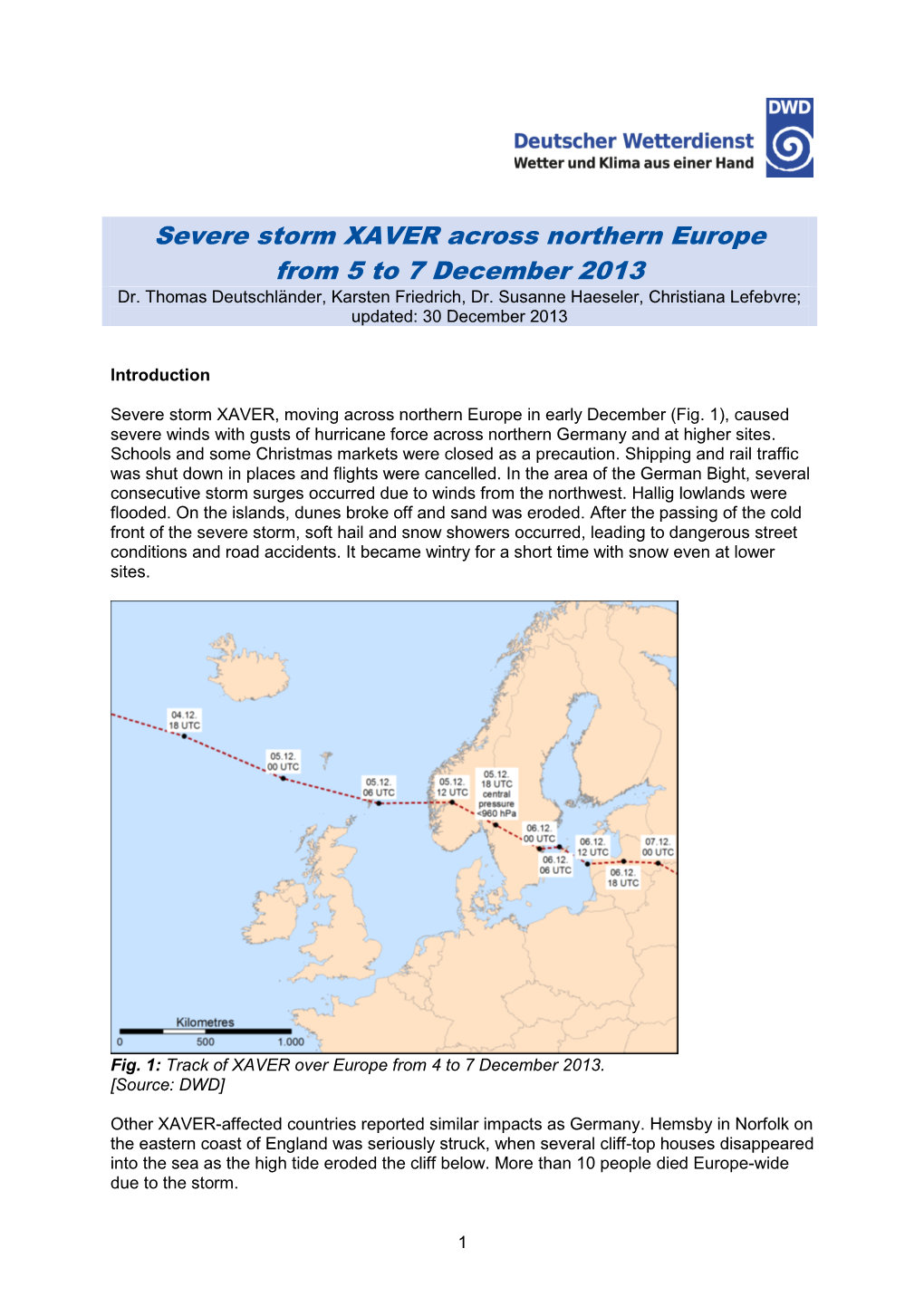 Severe Storm XAVER Across Northern Europe from 5 to 7 December 2013 Dr