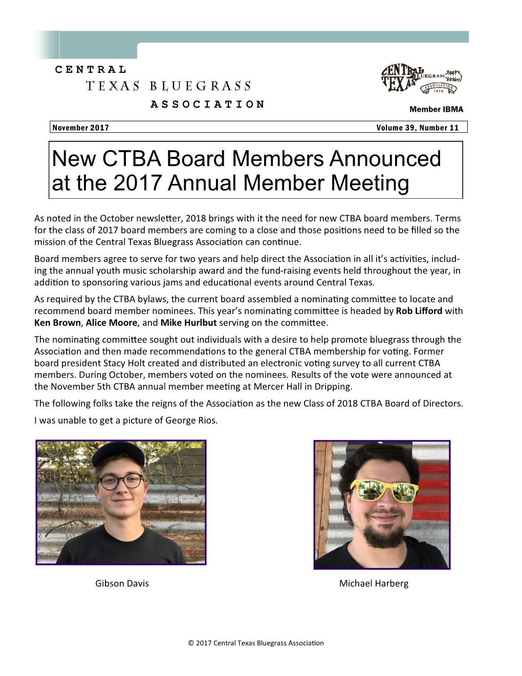 CTBA November 2017 Newsletter