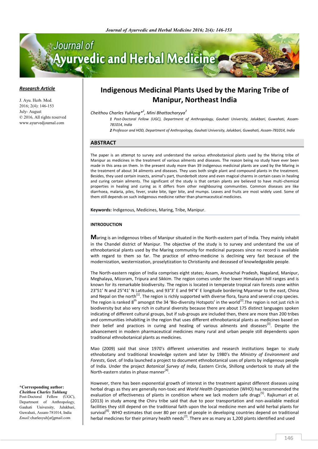 Indigenous Medicinal Plants Used by the Maring Tribe of Manipur