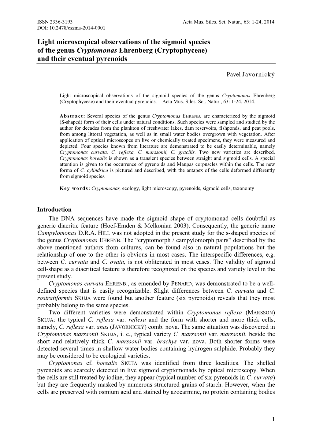 Cryptophyceae) and Their Eventual Pyrenoids