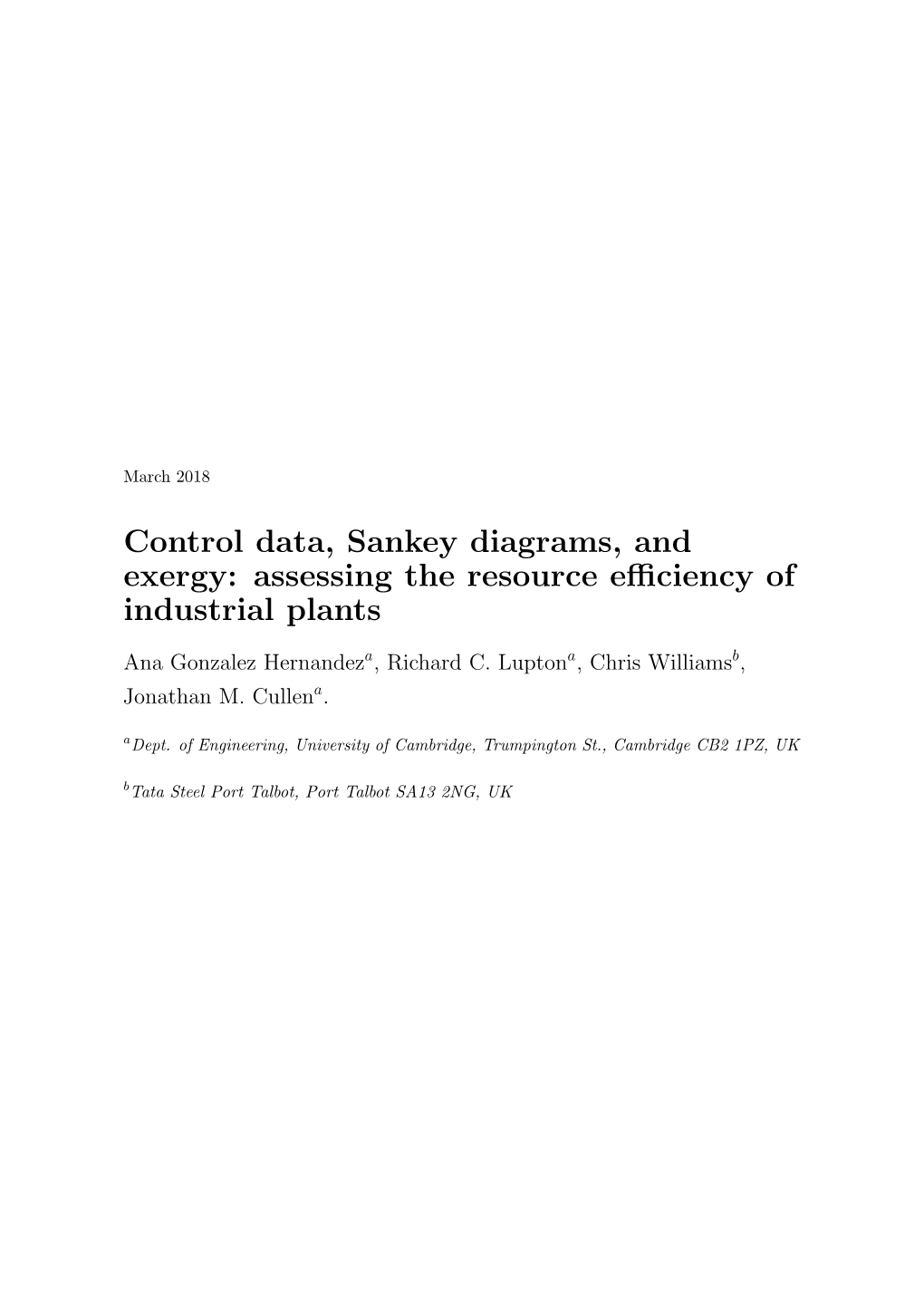 Control Data, Sankey Diagrams, and Exergy: Assessing the Resource Eﬃciency of Industrial Plants