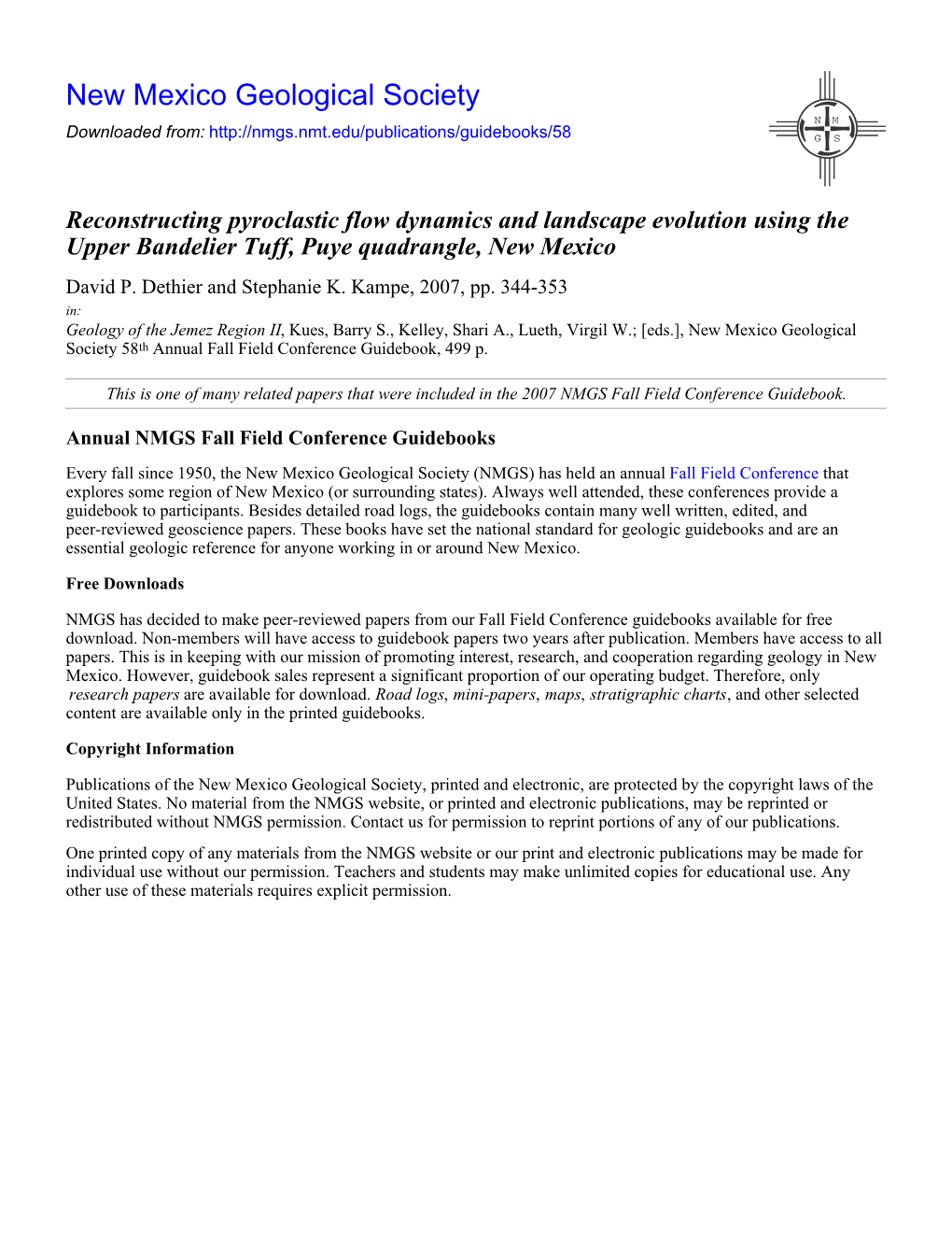 Reconstructing Pyroclastic Flow Dynamics and Landscape Evolution Using the Upper Bandelier Tuff, Puye Quadrangle, New Mexico David P