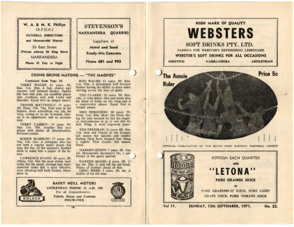 WEBSTERS and Monumental Masons Suppliers of 26 East Street Metal and Sand SOP.R DRINKS PTY