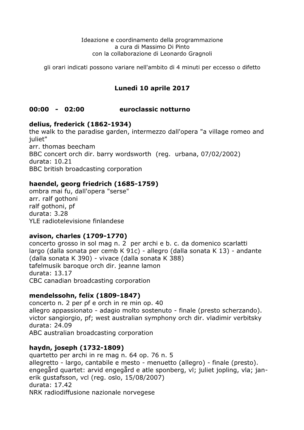 Lunedì 10 Aprile 2017