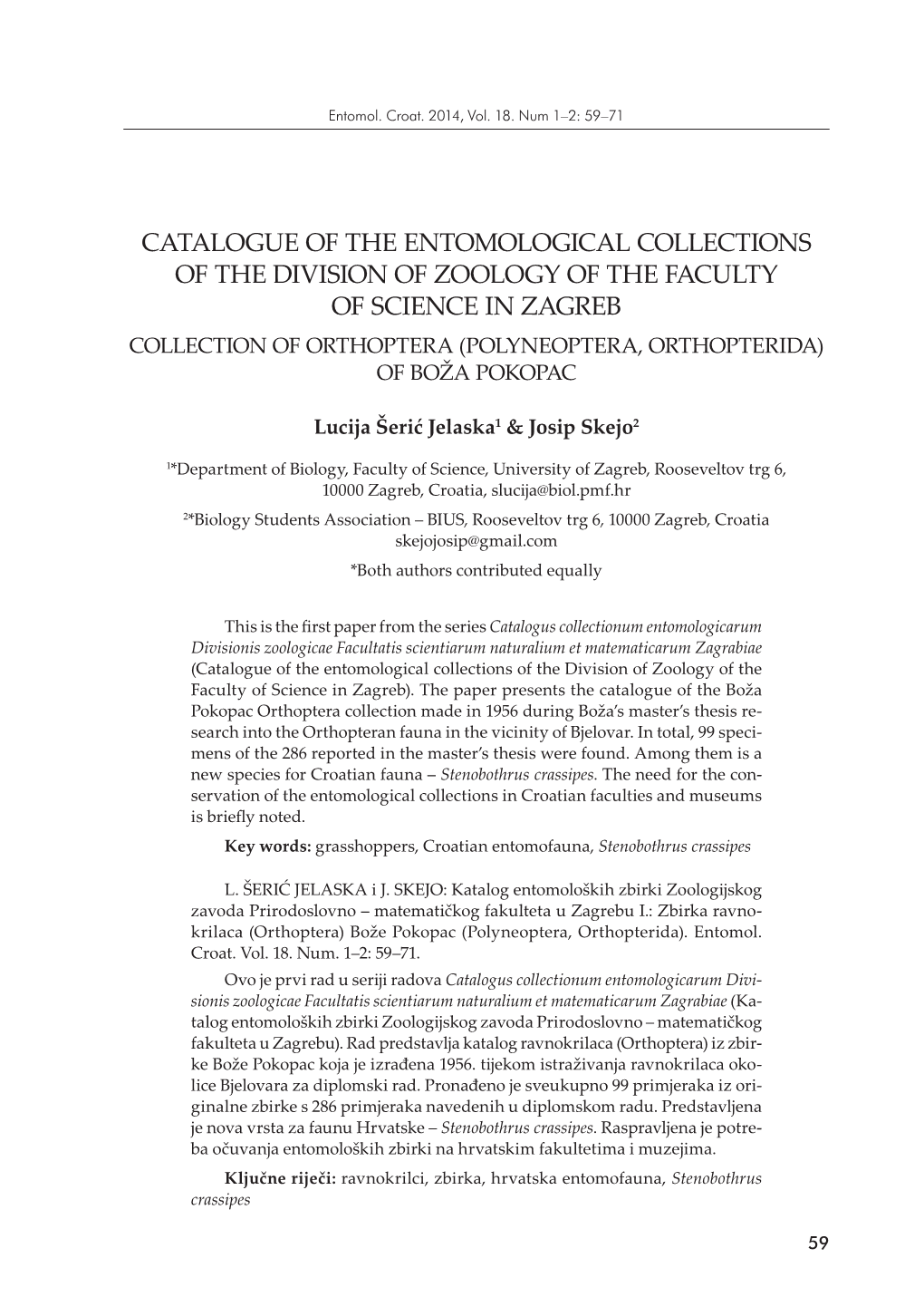 Catalogue of the Entomological Collections