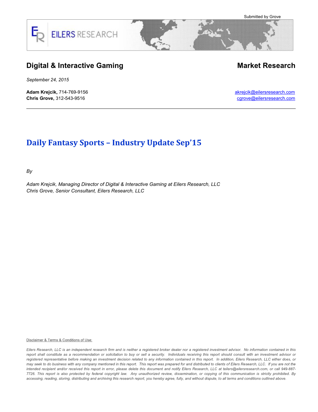 Daily Fantasy Sports – Industry Update Sep'15