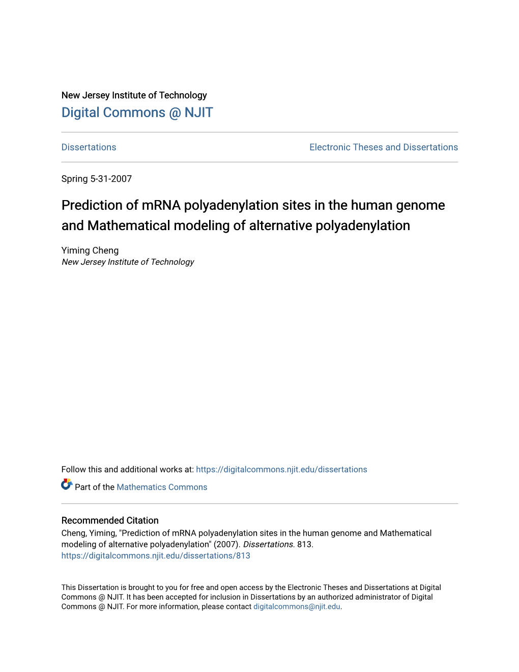 Prediction of Mrna Polyadenylation Sites in the Human Genome and Mathematical Modeling of Alternative Polyadenylation