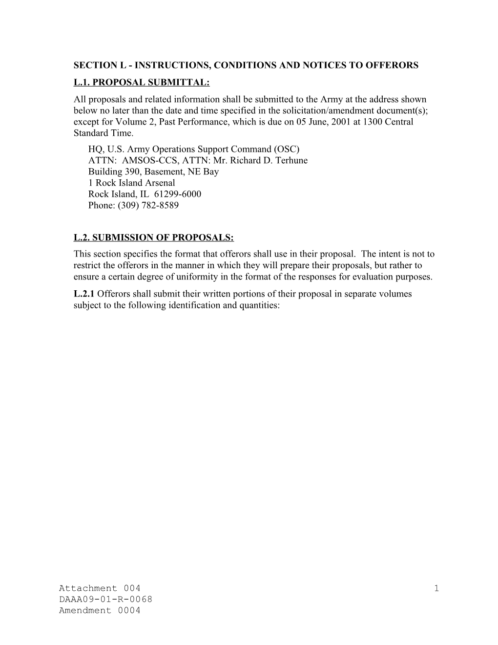 Section L - Instructions, Conditions and Notices to Offerors