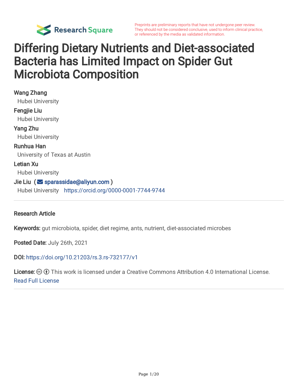 Differing Dietary Nutrients and Diet-Associated Bacteria Has Limited Impact on Spider Gut Microbiota Composition