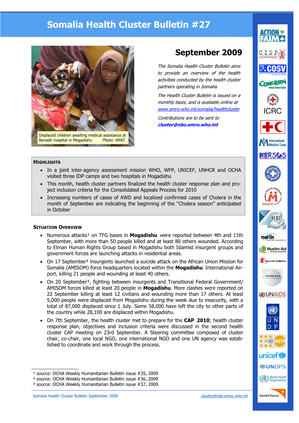 Somali Health Cluster Bulletin September 09