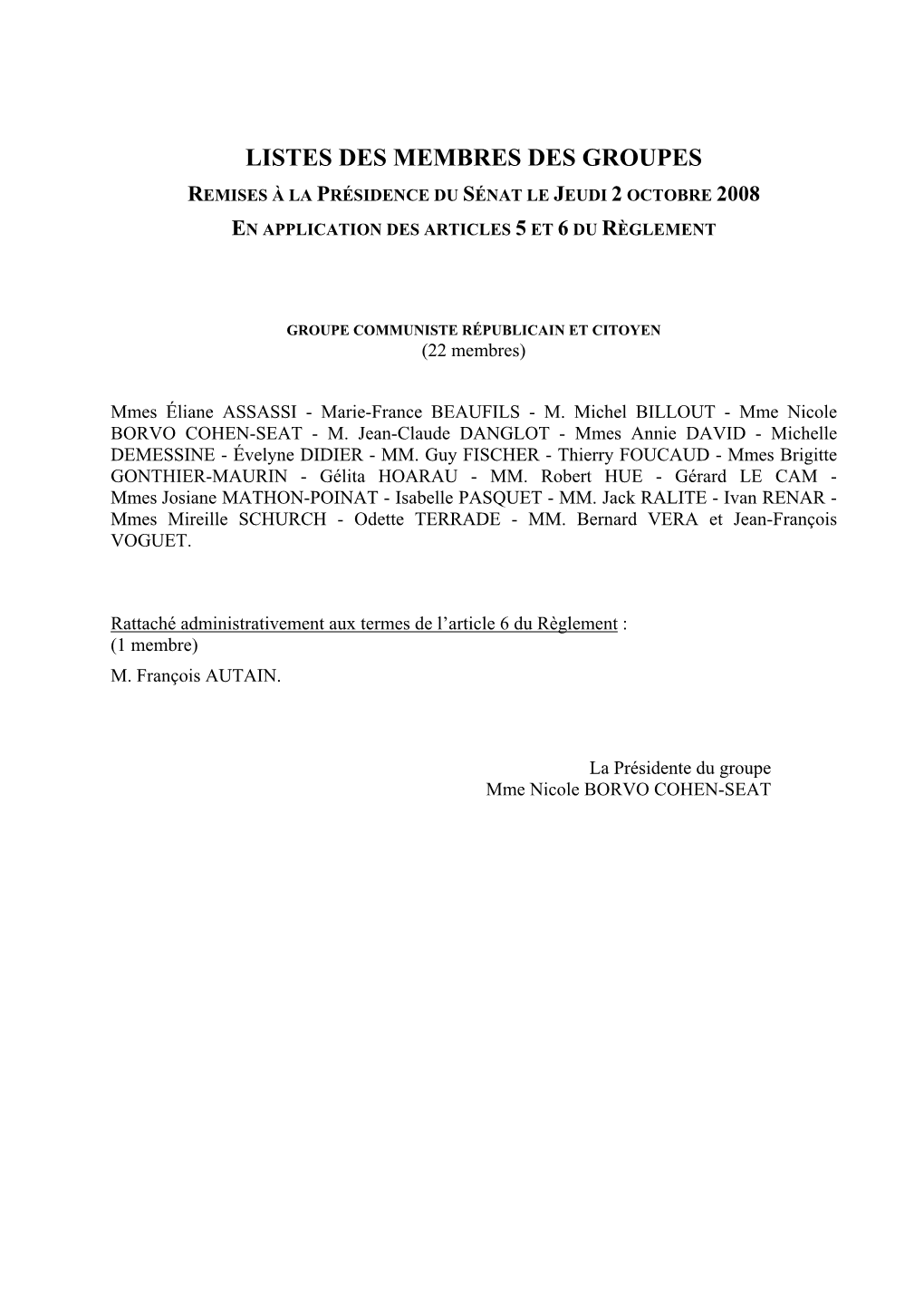 Liste Des Membres Des Groupes Politiques