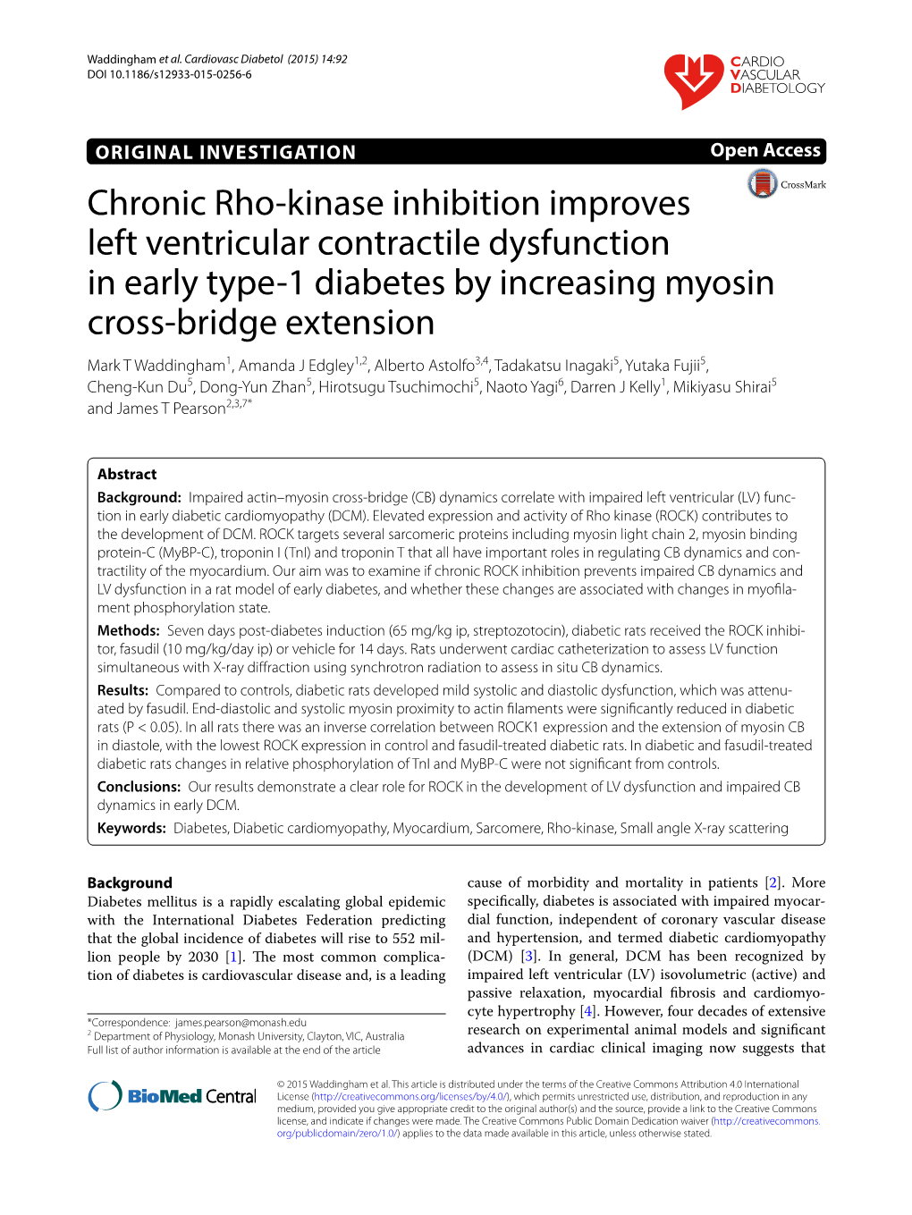 Chronic Rho-Kinase Inhibition Improves Left Ventricular Contractile Dysfunction in Early Type-1 Diabetes by Increasing Myosin Cross-Bridge Extension