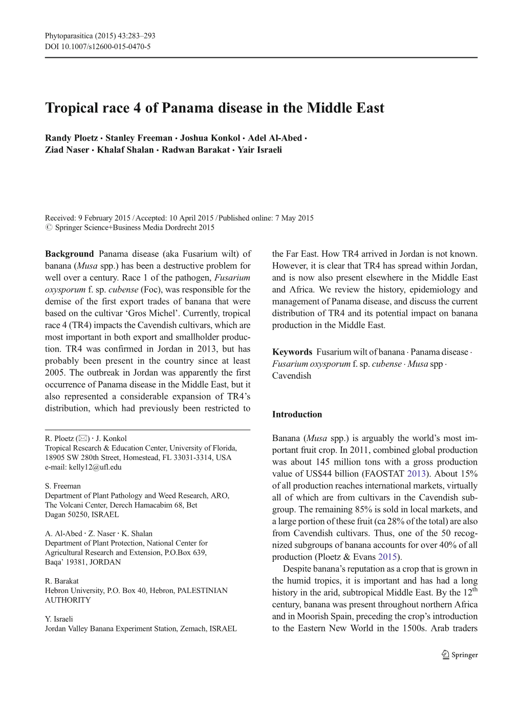 Tropical Race 4 of Panama Disease in the Middle East