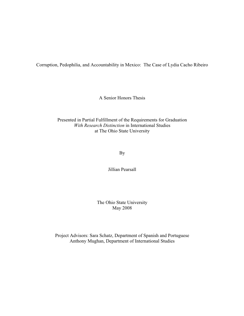 Corruption, Pedophilia, and Accountability in Mexico: the Case of Lydia Cacho Ribeiro