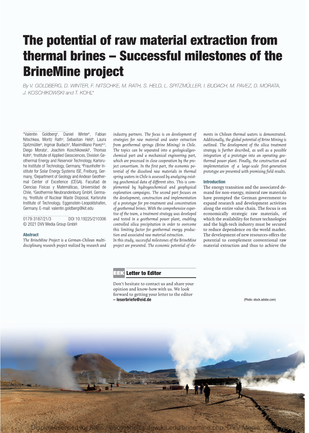 The Potential of Raw Material Extraction from Thermal Brines – Successful Milestones of the Brinemine Project